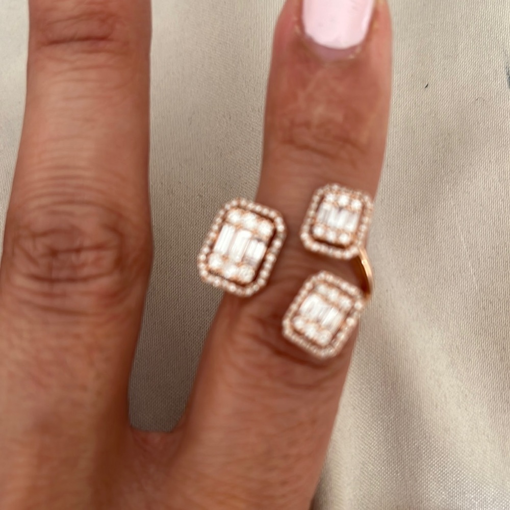 Adjustable 14k rose gold ring with diamonds